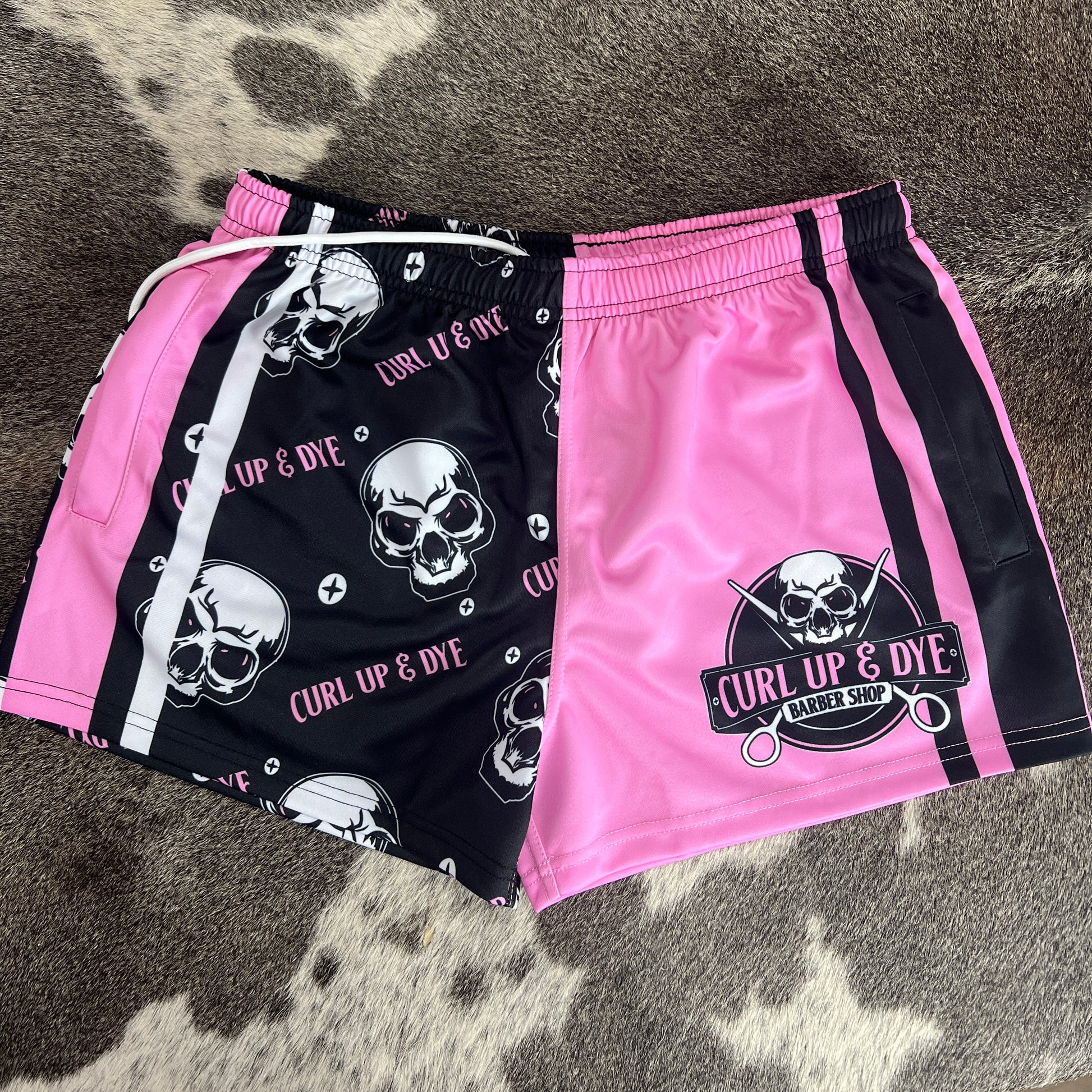 Unisex Footy Shorts - “Curl Up & Dye” Pink - GFOUR HAT CO.