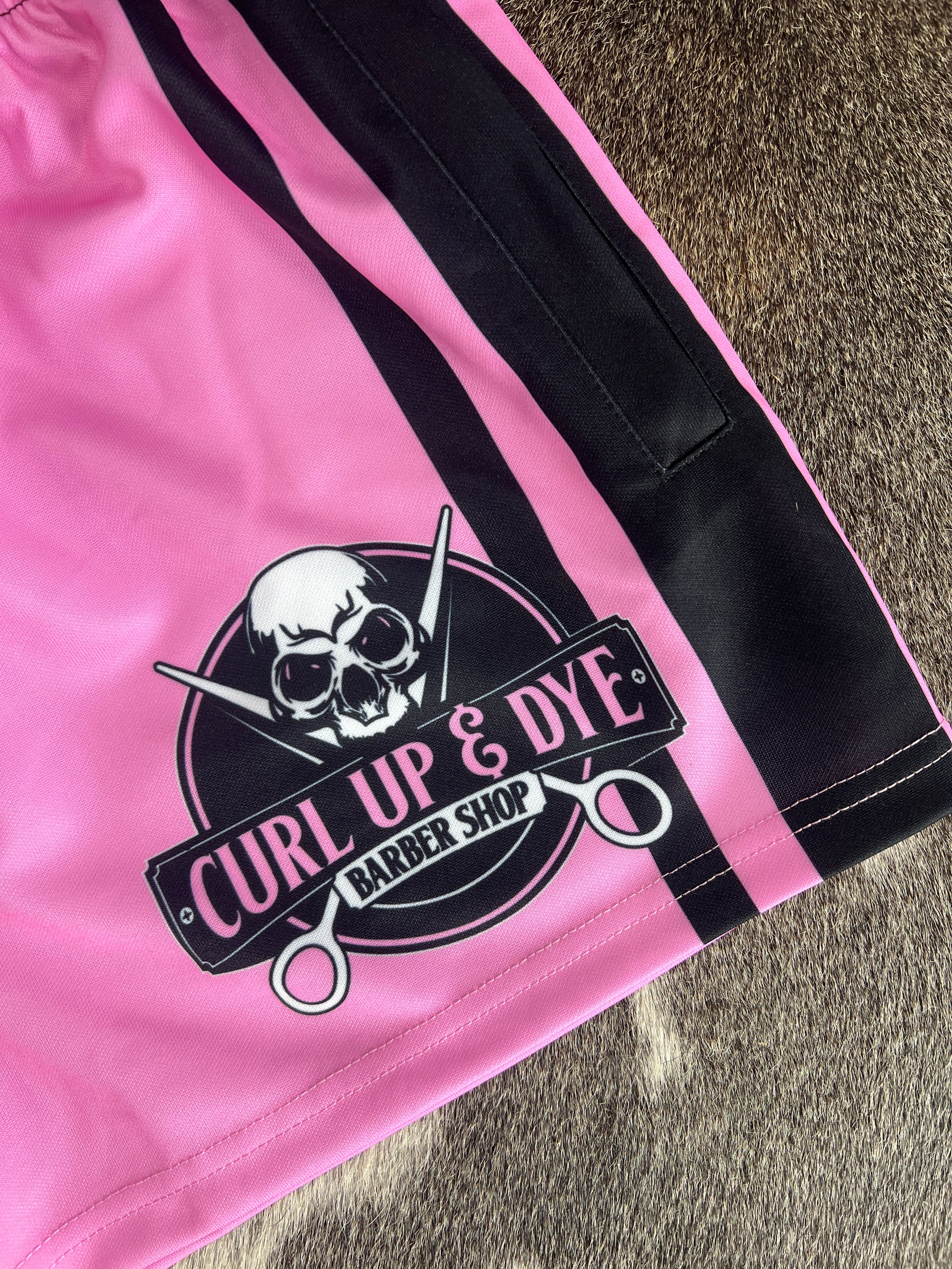 Unisex Footy Shorts - “Curl Up & Dye” Pink - GFOUR HAT CO.