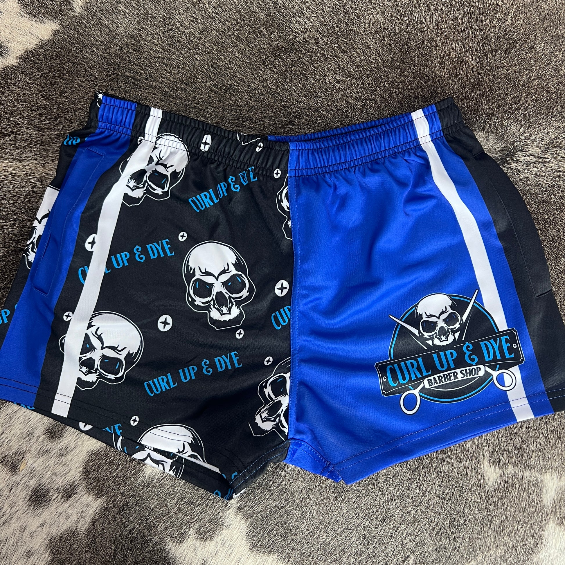Unisex Footy Shorts - “Curl Up & Dye” Blue - GFOUR HAT CO.