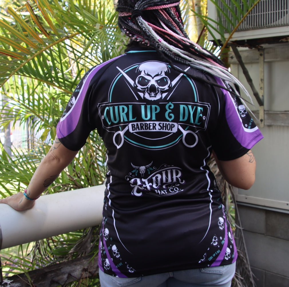 Women’s Curl Up & Dye Tee - Black/Purple/Aqua - GFOUR HAT CO.