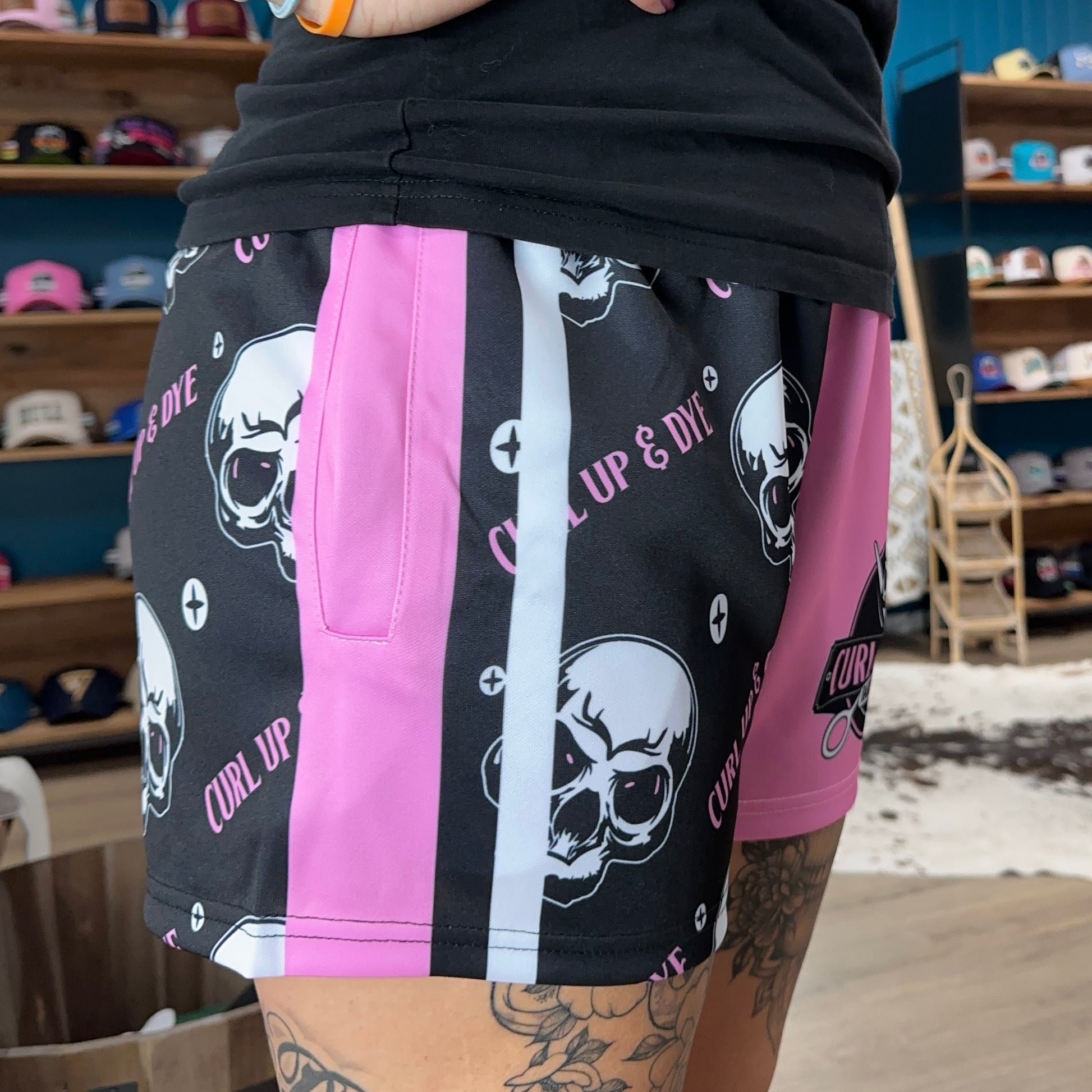 Unisex Footy Shorts - “Curl Up & Dye” Pink - GFOUR HAT CO.