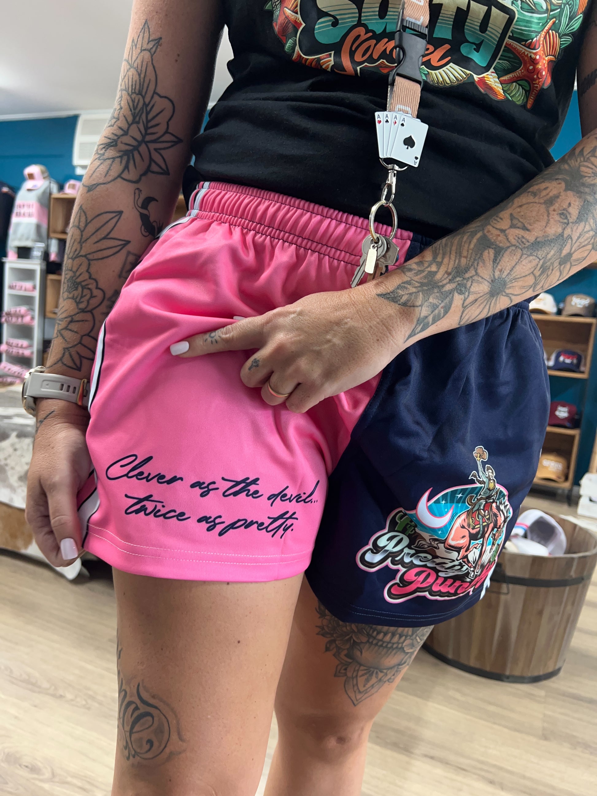 Unisex Footy Shorts - Pretty Punchy Pink/Navy - GFOUR HAT CO.