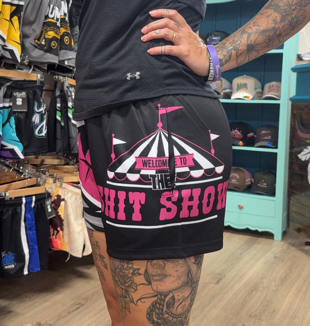 Unisex Footy Shorts - “Shit Show" Pink