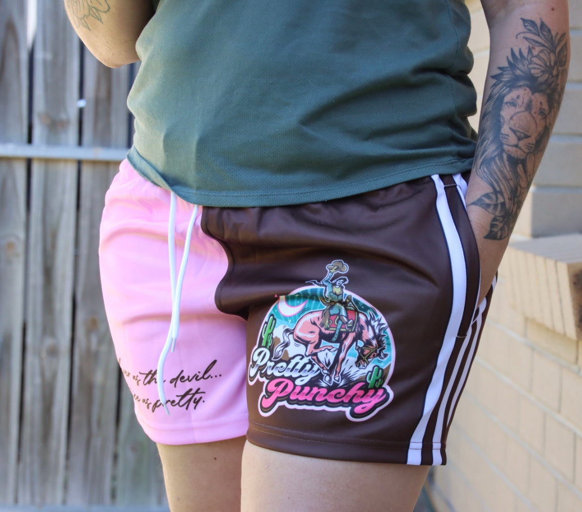 Unisex Footy Shorts - Pretty Punchy Pink/Brown - GFOUR HAT CO.