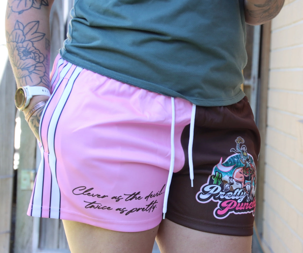 Unisex Footy Shorts - Pretty Punchy Pink/Brown - GFOUR HAT CO.