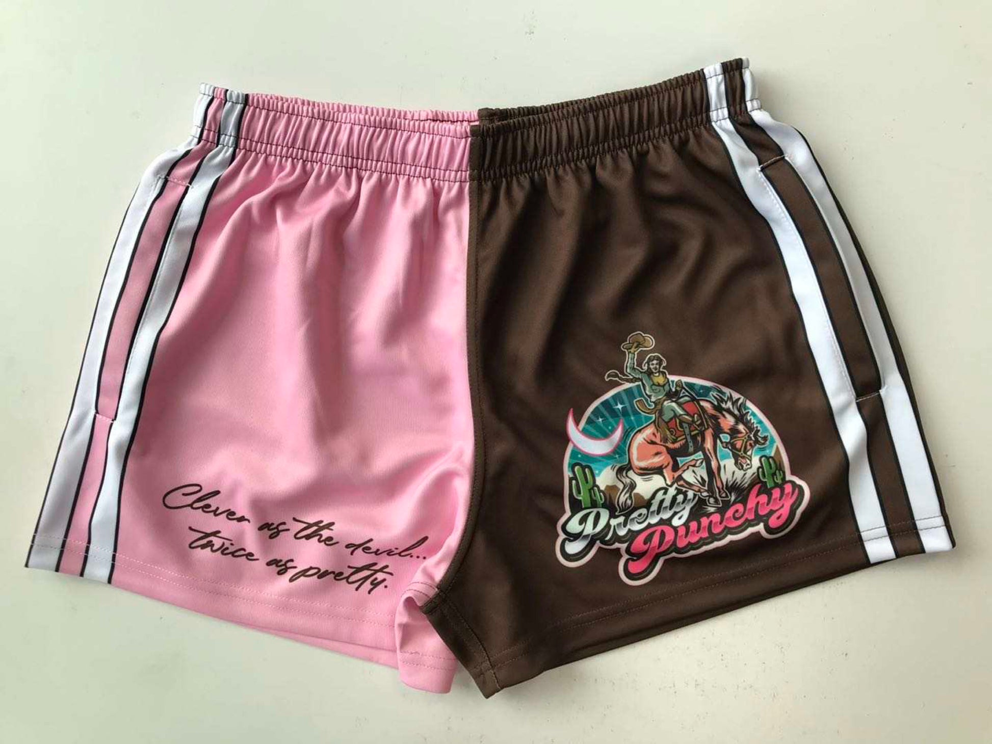 Unisex Footy Shorts - Pretty Punchy Pink/Brown - GFOUR HAT CO.