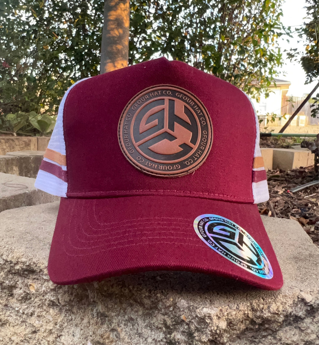 GHC Leather Patch - Maroon/White - GFOUR HAT CO.