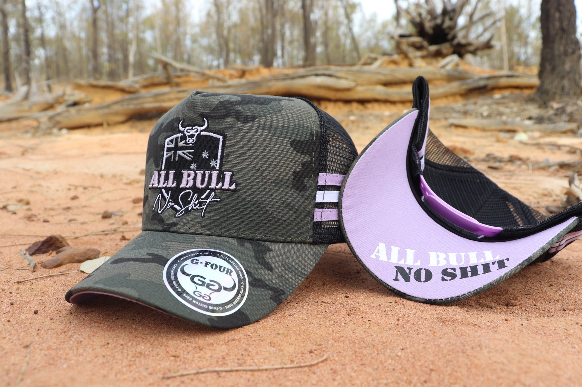 GFOUR Camo Purple Trucker Cap All Bull No Shit