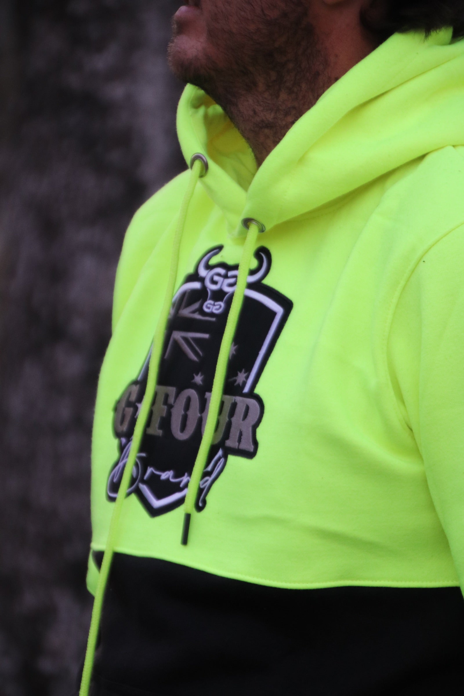 GFOUR Brand Embroidered Hoodie - Fluro Yellow/Black