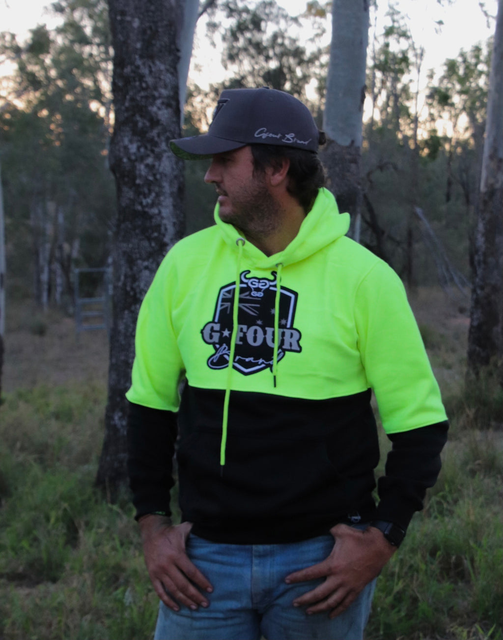 GFOUR Brand Embroidered Hoodie - Fluro Yellow/Black