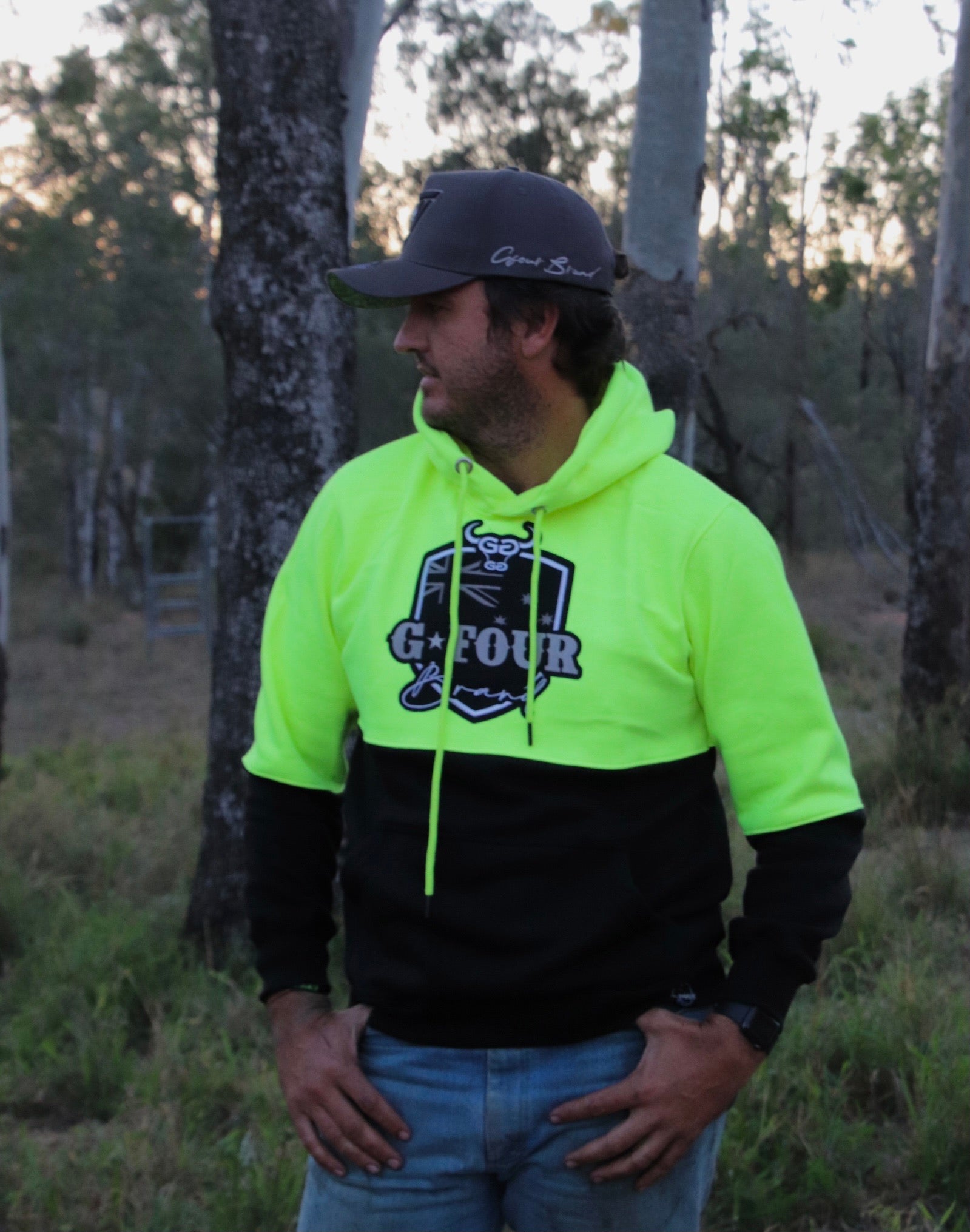 GFOUR Brand Embroidered Hoodie - Fluro Yellow/Black